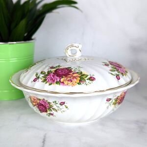Vintage Myott Staffordshire Rose Garden Serving Bowl with Lid 1950s